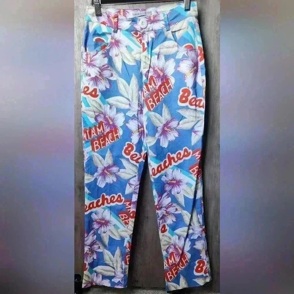 Urban Outfitters Miami Beach Tropical Novelty Print Cropped High Rise Pants 26 - Picture 1 of 11